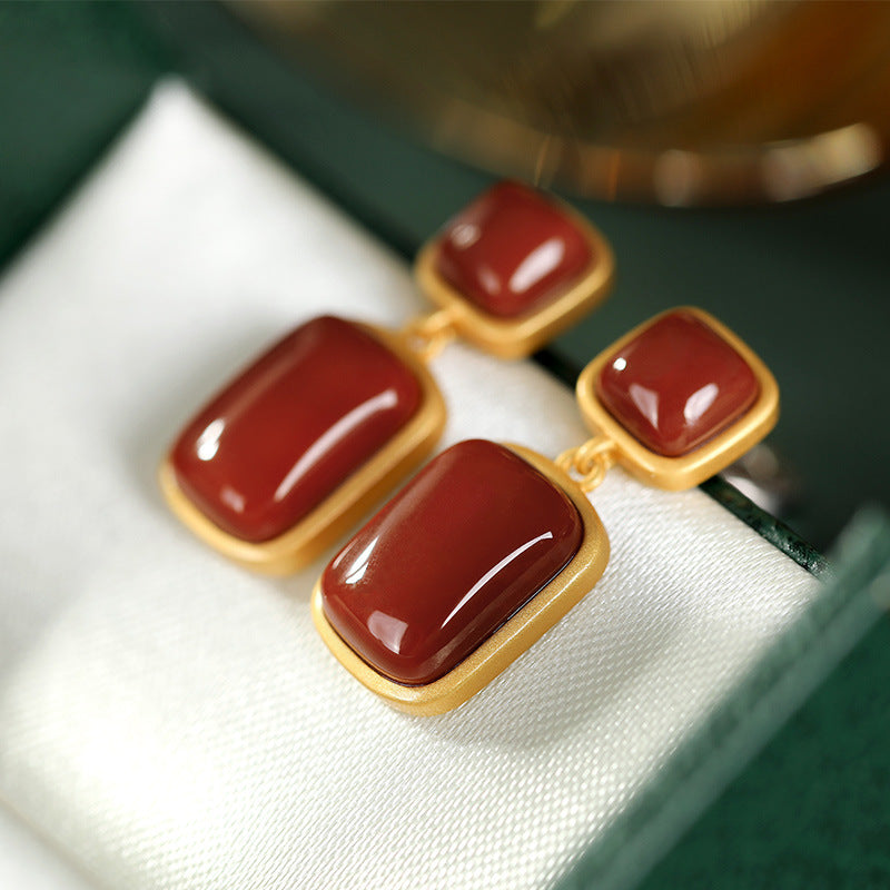 RED AGATE EARRINGS 18K GOLD PLATED