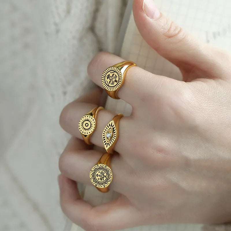 SUN FACE RINGS 18K GOLD PLATED